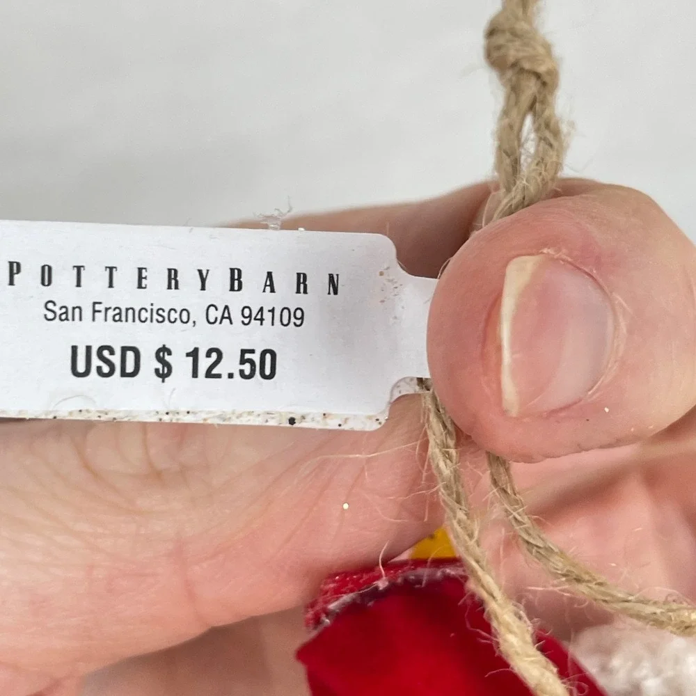 Pottery Barn Glass Christmas Cottage Ornament Red Cardinal Trees Glitter Trim